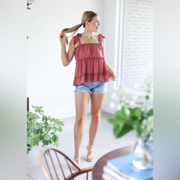 NWT Crazy Co by Casual Corner Mauve Pink Ruffle Tank Top Blouse Medium - Picture 5 of 5